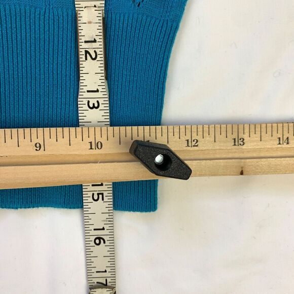 Betsey Johnson Vintage 90s y2k Button Cardigan S Blue Crochet Knit Sweater Crop - Picture 7 of 9